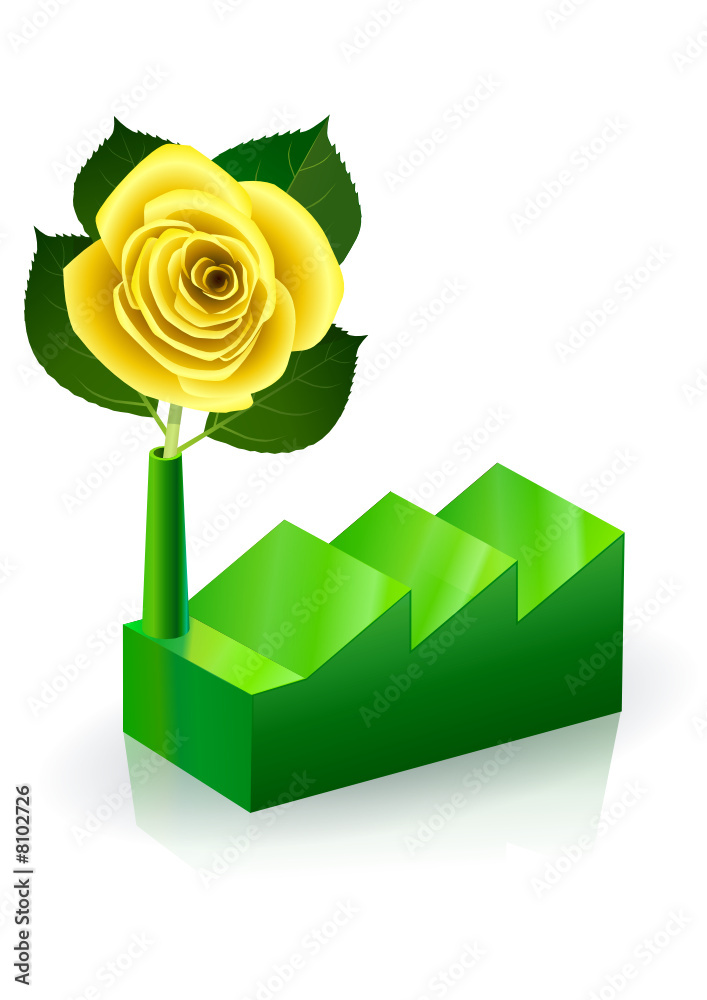 Usine verte et rose jaune (reflet)