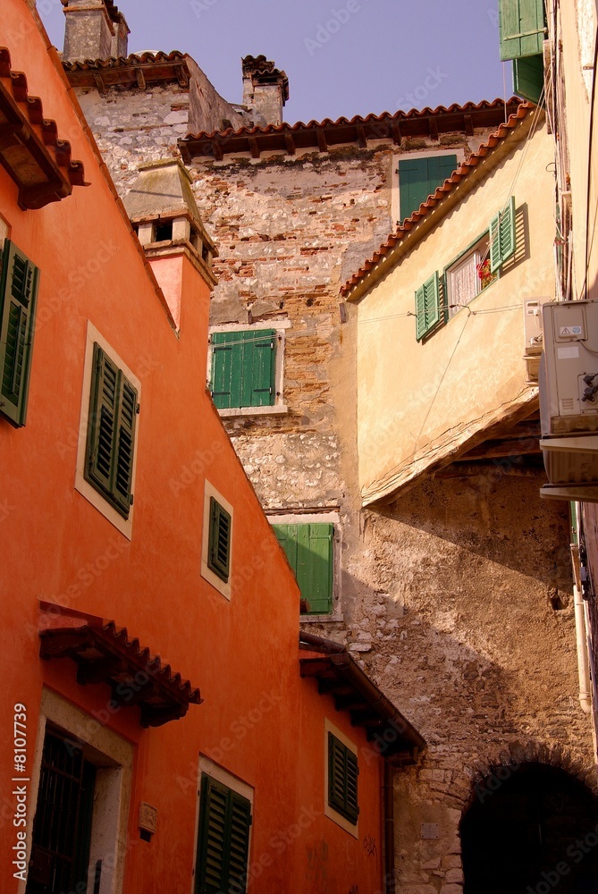 Houses in a narrow street in Rovinj, Croatia