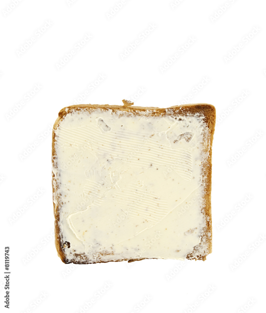 toast with butter isolated on white background