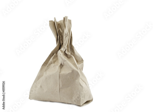 Recycled paper bag isolated on white
