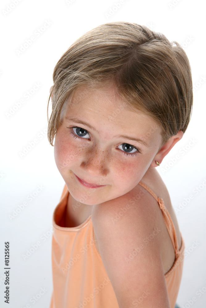 Portrait of little pretty girl with cute smile. Beautiful girl