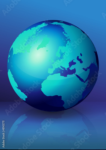 Globe terrestre bleu  reflet 