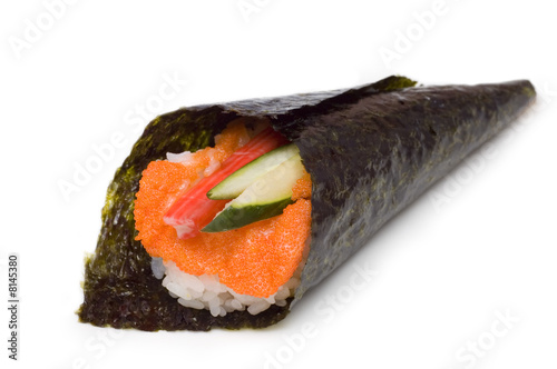 Hand rolled temaki sushi traditional japanese cuisine