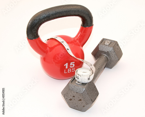 Kettlebell and Dumbell with measuring tape