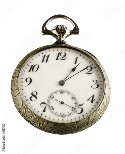 Antique pocket watch isolated on white