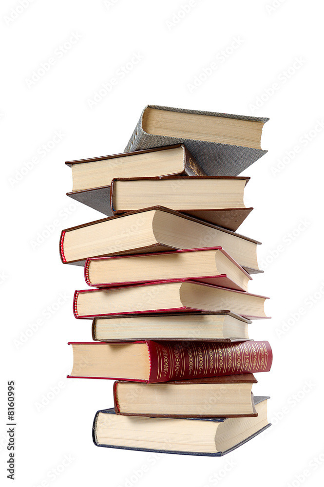 high stack of books