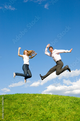 Couple jumping