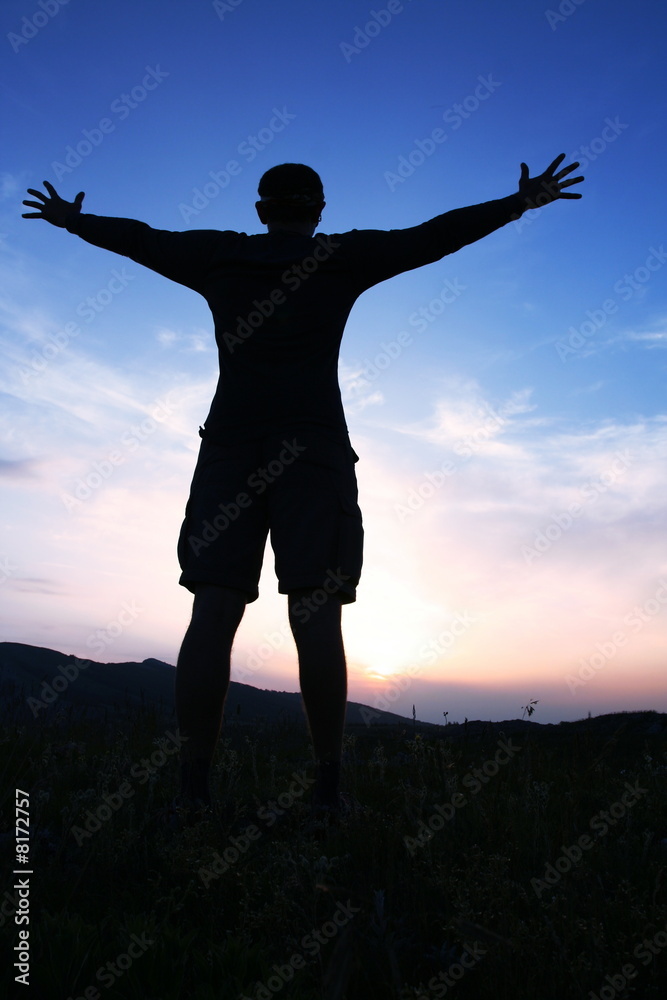 Man silhouette on sunset