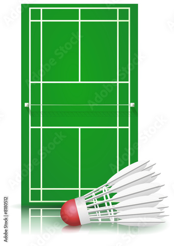 Terrain de badminton sur surface dure et son volant (détouré)