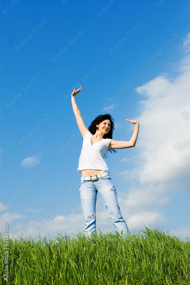 pretty woman rest on the green grass pretty woman rest on the green grass
