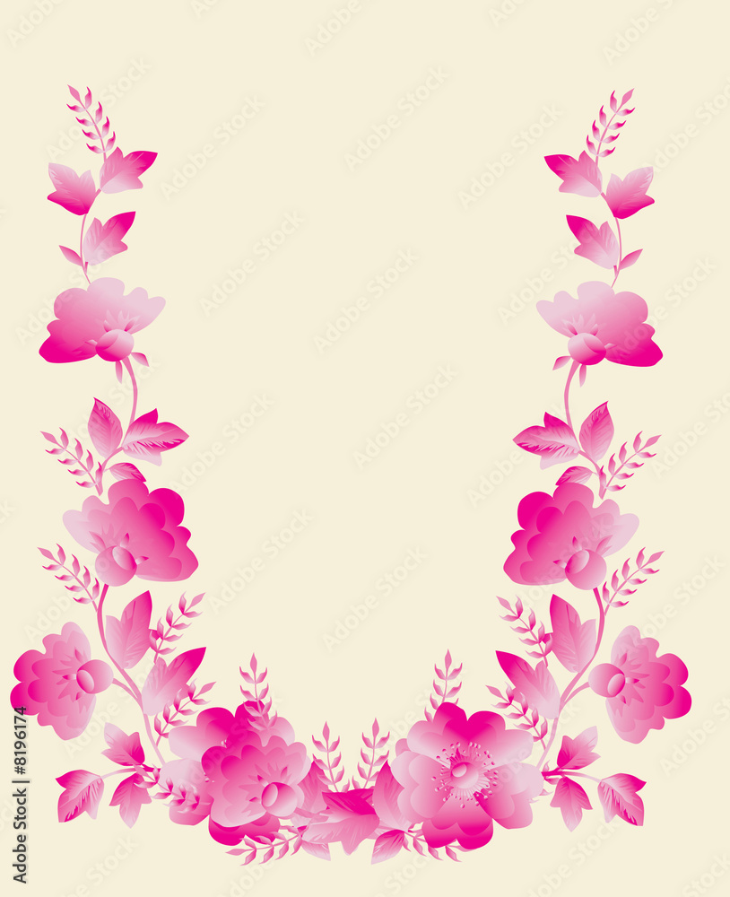 pink flower frame on white