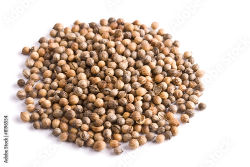 Pile of coriander close up isolated