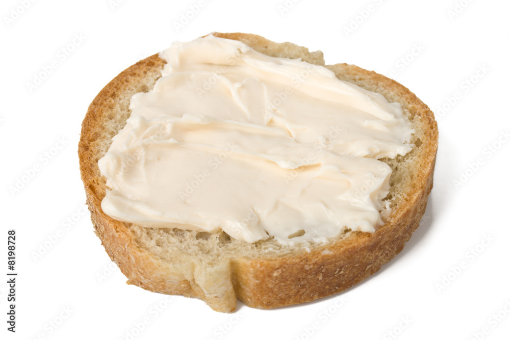 Slice of bread with cheese cream