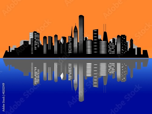 Chicago city skyline at sunset