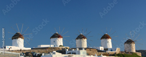 Obraz na płótnie Mykonos Windmills Panoramic w salonie