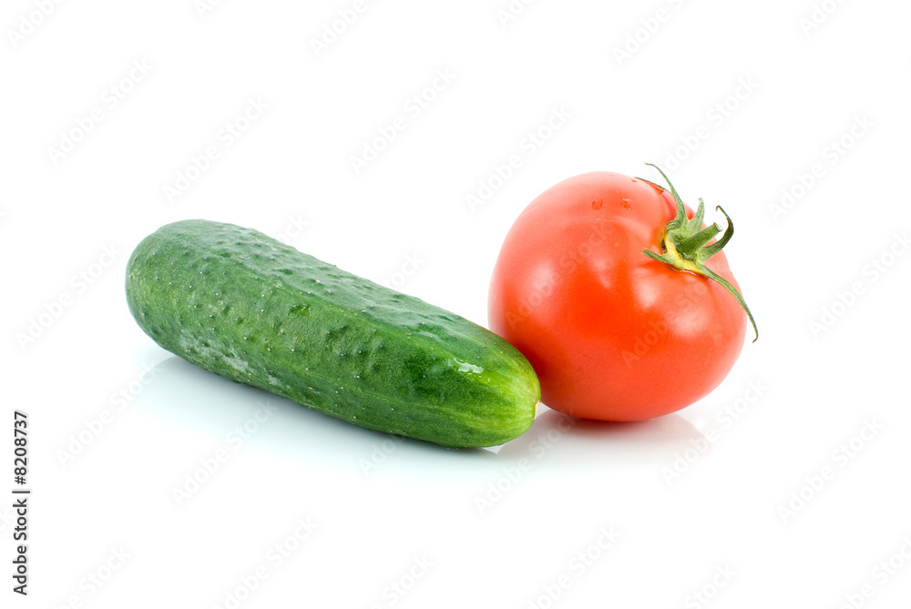Red tomato and green cucumber