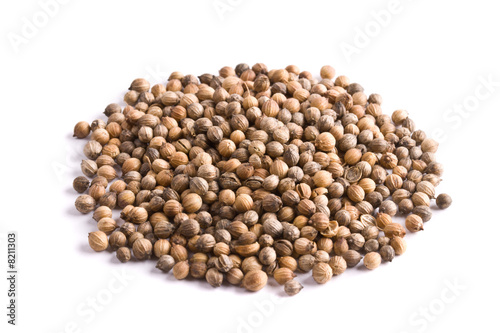 Pile of coriander close up isolated