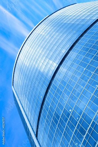 Modern skyscraper under blue sky