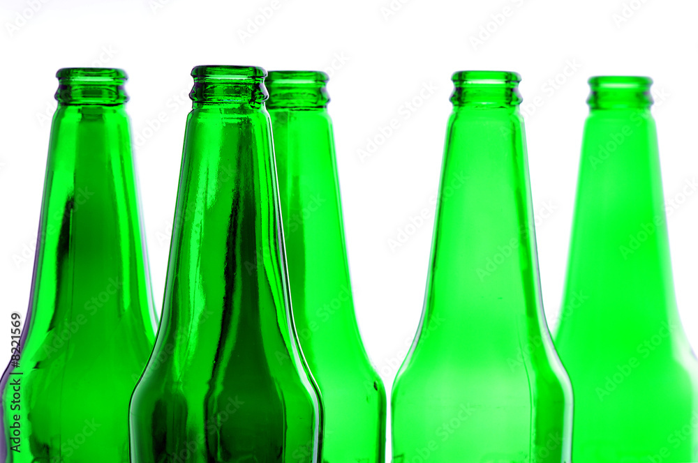 Green Bottles isolated on a white background Green Bottles isolated on a white background
