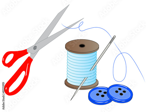 needle thread scissors and buttons - sewing kit