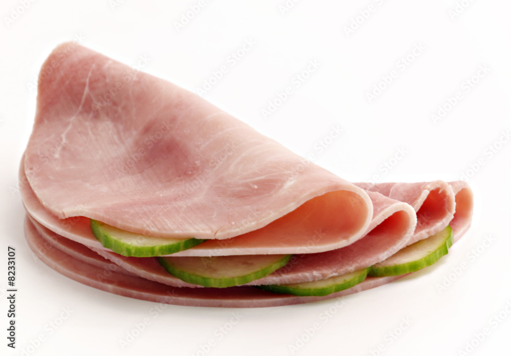 slices of ham with cucumber