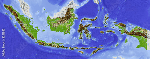 Canvas Print Shaded relief map of Indonesia