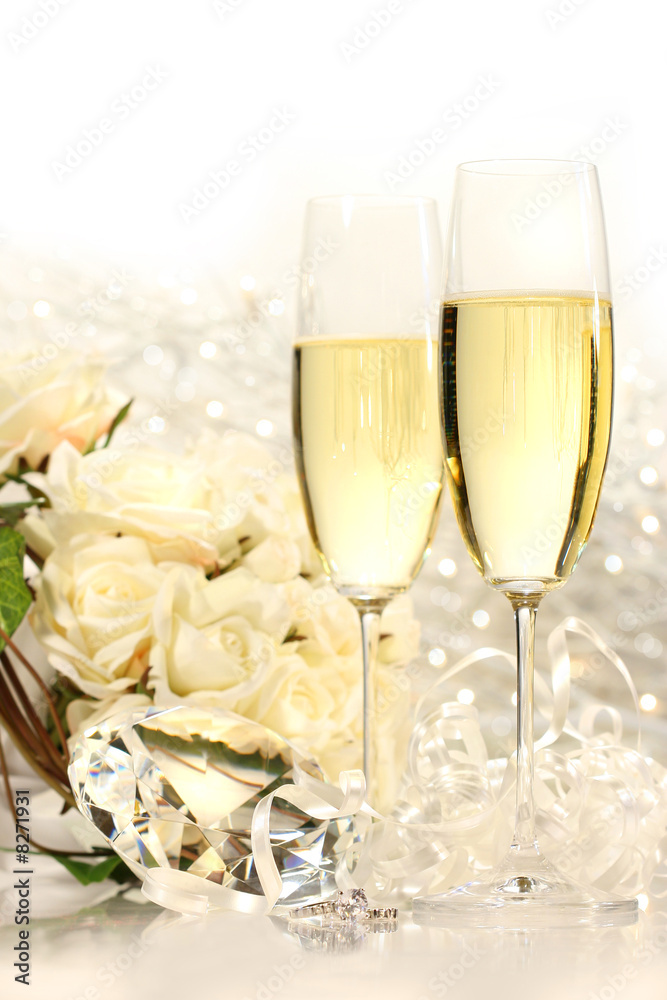 Champagne glasses ready for wedding festivities Champagne glasses ready for wedding festivities
