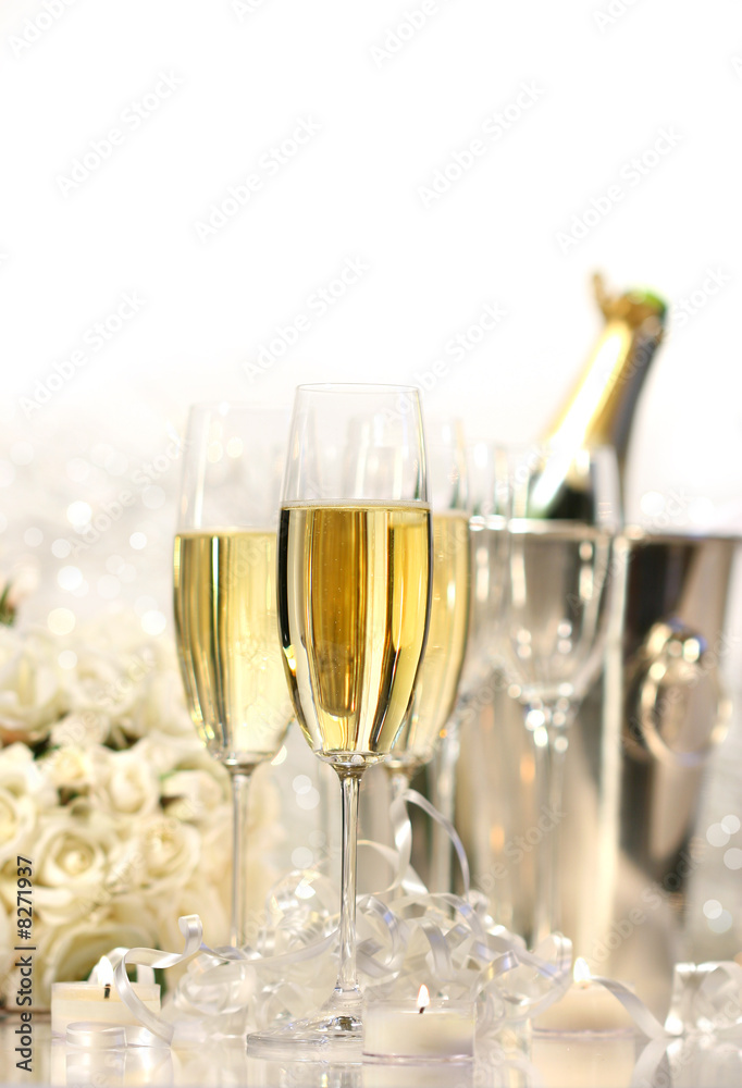 Glasses of champagne for a wedding