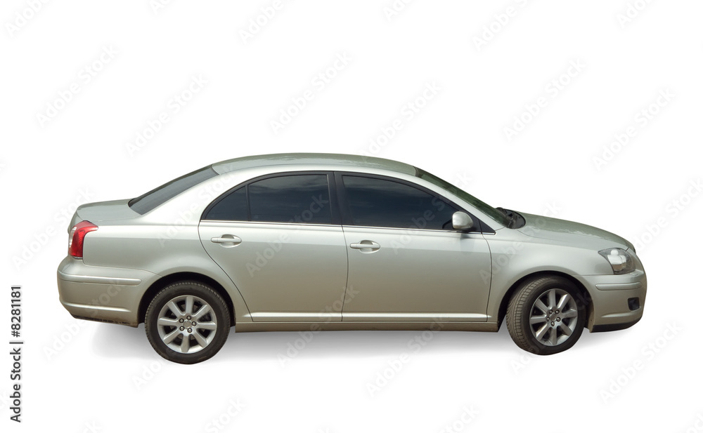 silver car on white. Isolated whith clipping path