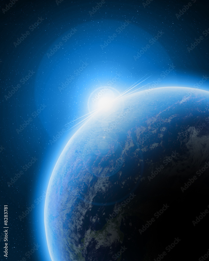 Blue planet earth in outer space