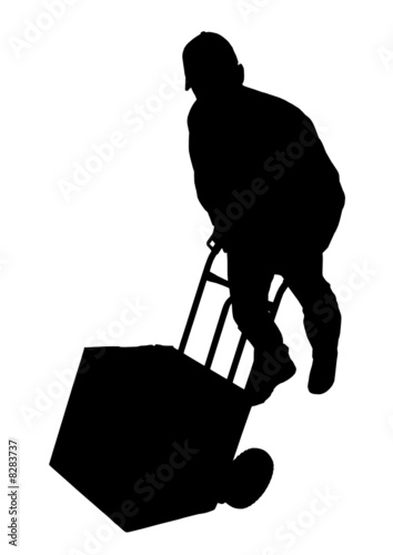  young delivery man with his hand truck