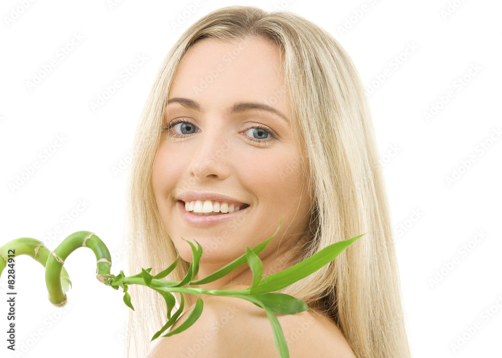 Naklejka premium happy blonde with bamboo