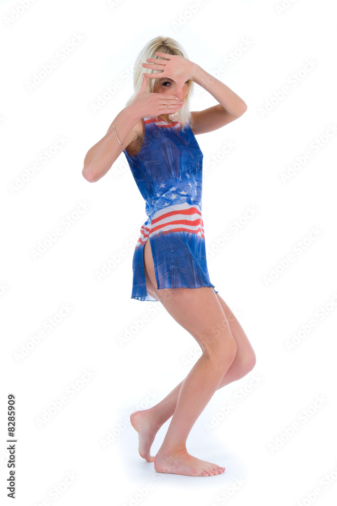 Fototapeta premium Girl in dress from the American flag