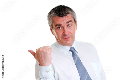 Businessman pointing to the right