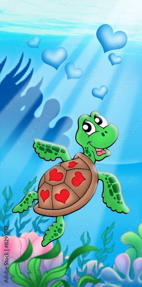 Obraz premium Sea turtle with hearts