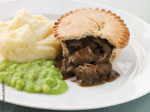 Steak Pie and Mash with Mushy Peas photo