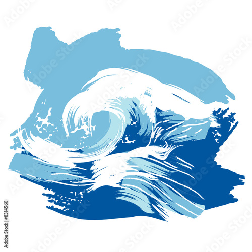 Stylized brushed ocean waves splash