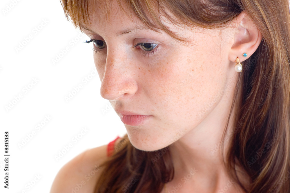 A portrait of young girl on white background A portrait of young girl on white background