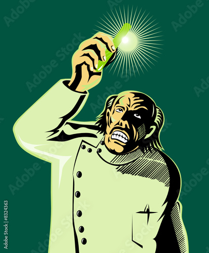 Mad scientist holding up a test tube