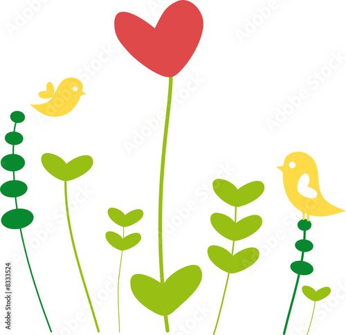 heart flower with birds