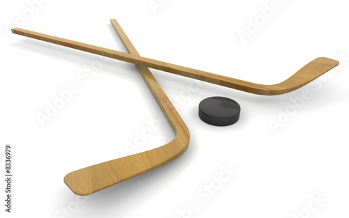 Photography Ice hockey sticks and puck
