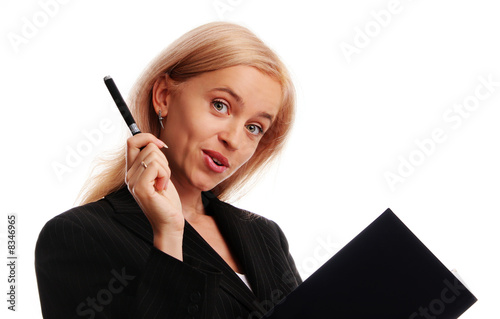 Businesswoman with pen and notebook