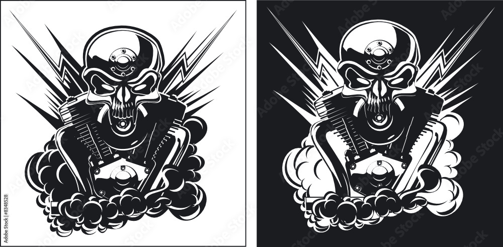 Fototapeta premium B&W skull with engine set