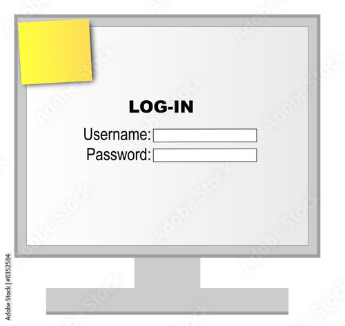 computer monitor with login name and password