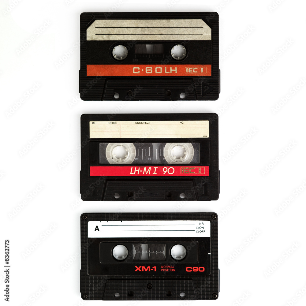 Fototapeta premium three old cassettes isolated on white