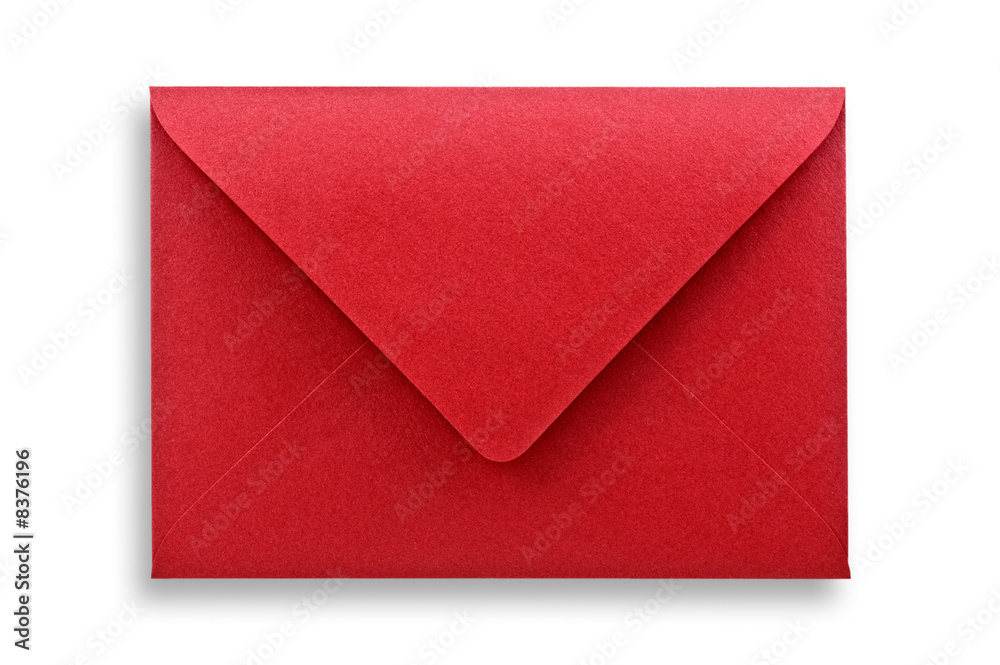 red envelope isolated on white background with clipping path - obrazy, fototapety, plakaty 