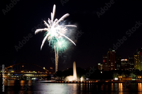 Fireworks exploding over city of Pittsburgh