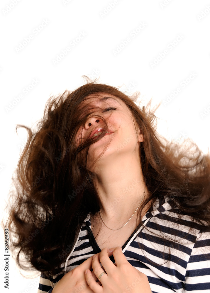 Beautiful young woman with flying black hair Beautiful young woman with flying black hair