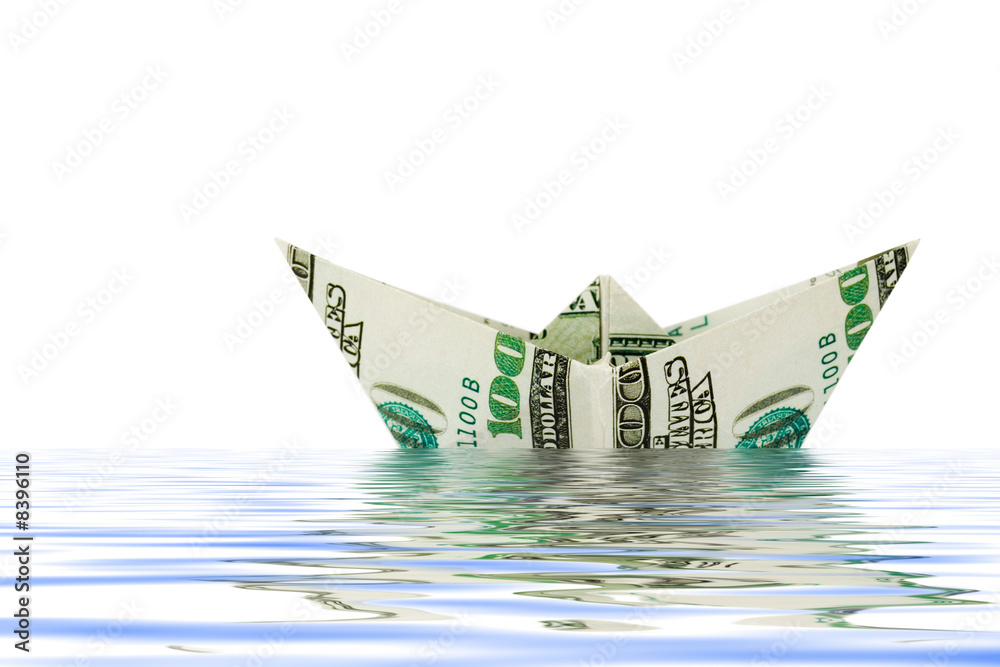 Ship made of money in water