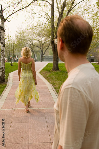 Man looks in a trace of the woman.